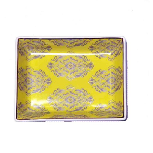 J Crew Ceramic Change / Jewelry / Trinket Tray Yellow Gray Gold White - Picture 1 of 2